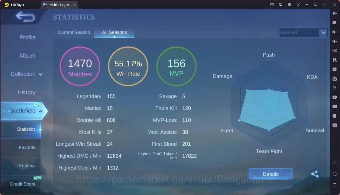 Mobile Legends: Bang Bang Accounts Collector Global |Hero 102|Skin 152|Expert|Spongebob Cyclops|Dragon Kimmy|Epic 3