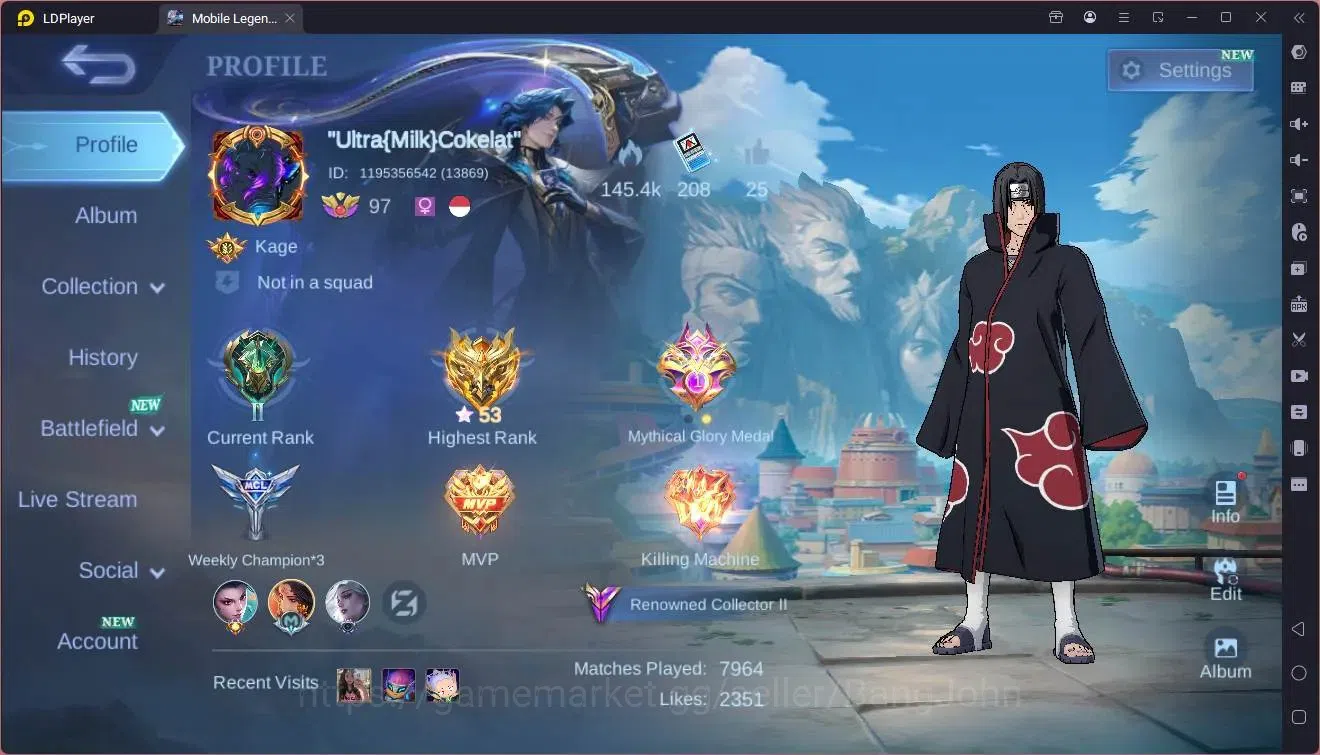 Mobile Legends: Bang Bang Accounts Global|Hero 133|Skin 268|Renowned|Naruto Julian|Pr image 1