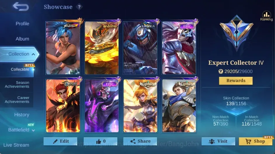 Mobile Legends: Bang Bang Accounts Others Global|139 Skin|Expert|KOF:Karina|Cc: Natalia|LB: Alucard,Fanny|DT 1