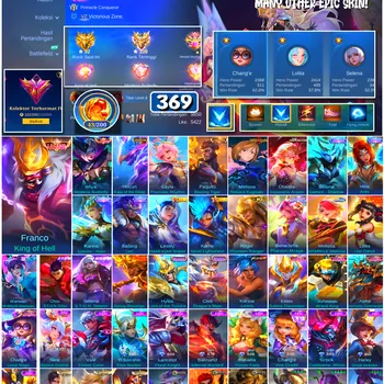 Mobile Legends: Bang Bang Accounts #4713 369 Skins | Franco King of Hell (LEGEND) | Miya Modena Butterfly (LEGEND) | Karina