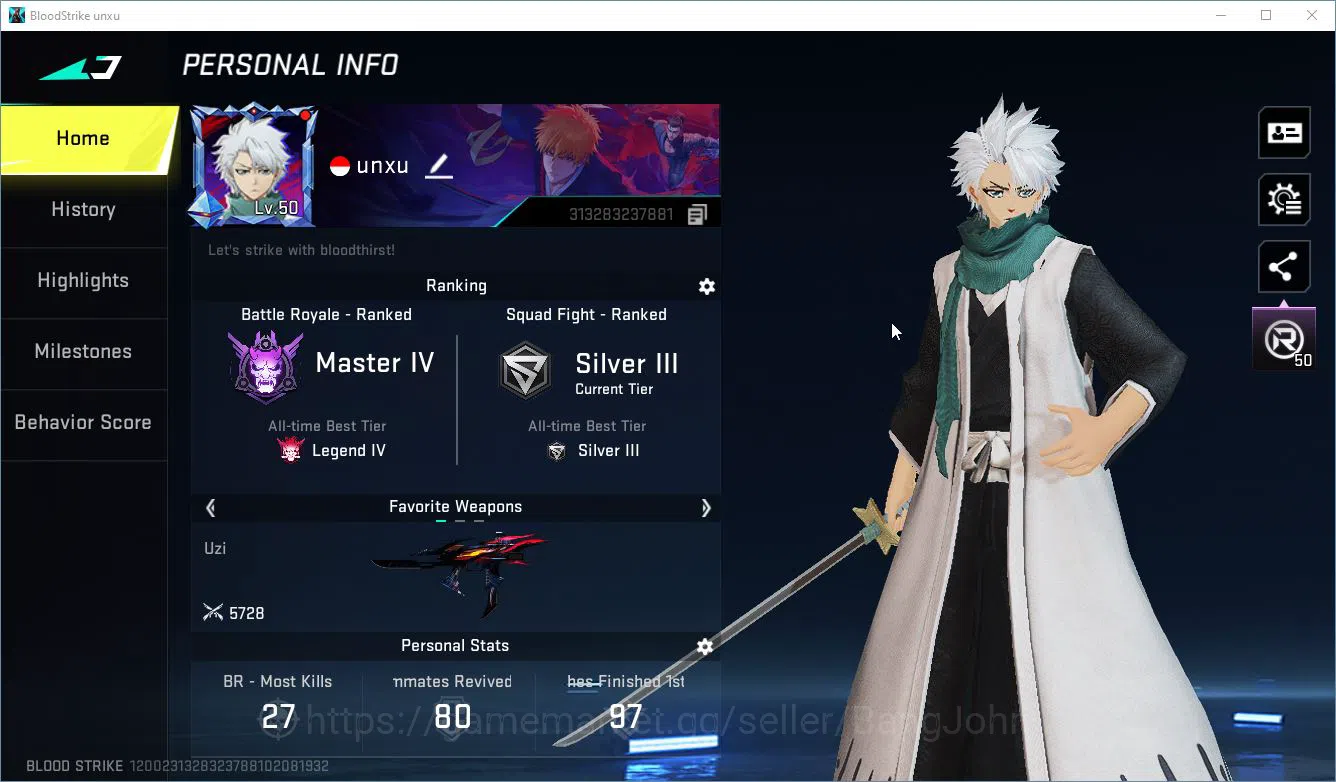 ASIA Collab Uzi Bleach | Collab Spike Bleach + Collab Ethan | Ultra Fal | Collab Katana Bleach | BS330B Blood Strike Others ASIA Collab Uzi Bleach | Collab Spike Bleach + Col image 1