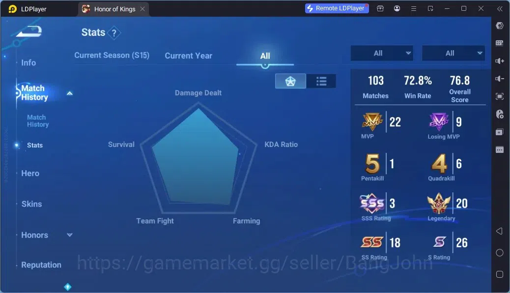 Honor of Kings Accounts Rare Skin Global |63H 43S|2 Legend|1Lny|8 Epic|1 Event Exclusive|1HonorPass|13 Rare Skins |TakeMail 2