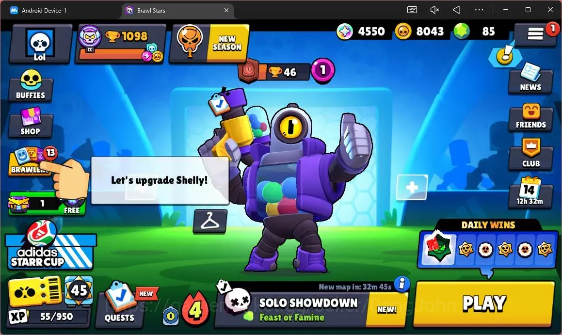 Brawl Stars Accounts Global |1098 Trophy|16 Brawler|2 Max Hypercharge (Edgar,Moe)|Skins 1 S Rare, 1 Epic|4550 Bling 1