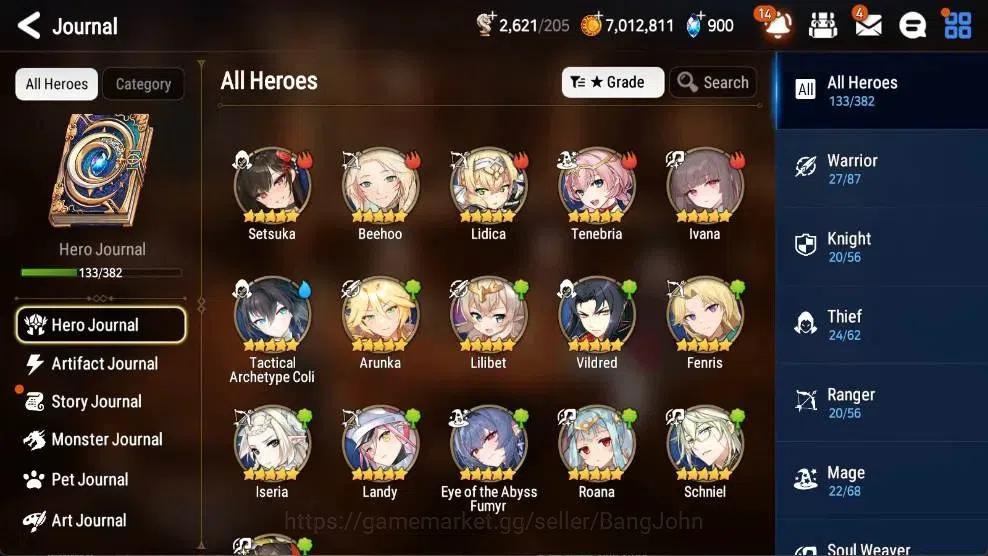 Epic Seven Accounts High-End Asia |8 ML(BArunka,DD Ray,SOT Snow,ALaika,DVildred,Etc.)|PoH+Bless ON|Stigma 93K|Gold 7M|SS 5