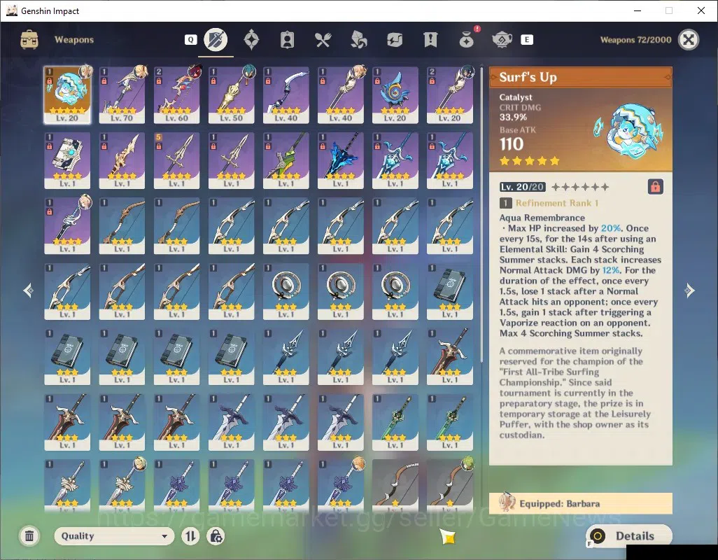 Genshin Impact Accounts Asia|AR 38|1 Limited + 1(*5 Weapon) | Chasca | Sur image 3