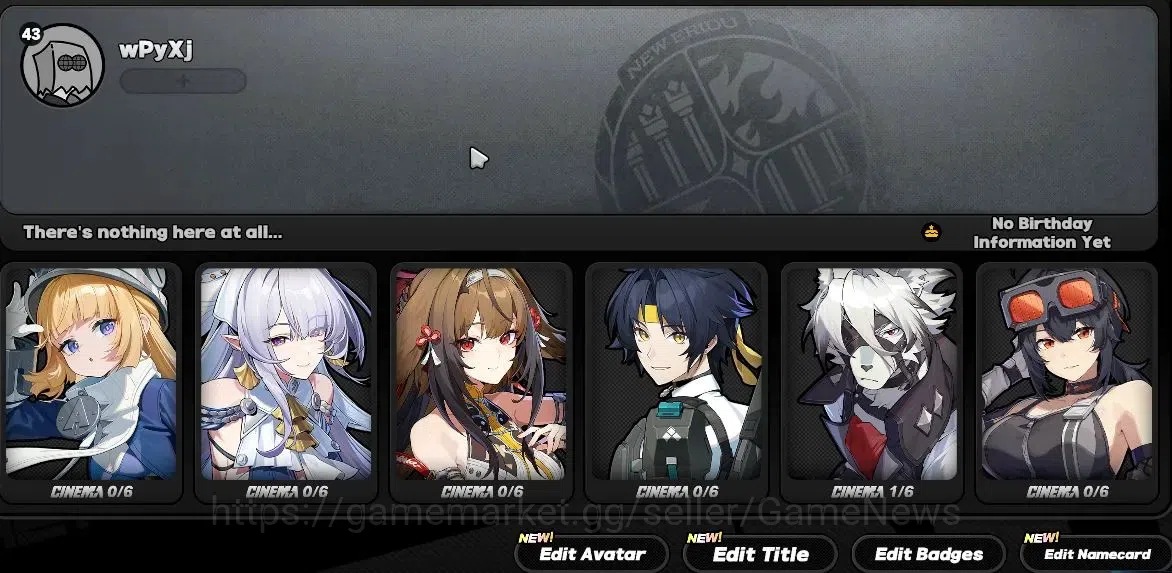 Zenless Zone Zero Accounts Others EU|IK 43|S1 CH5|4 Limited (Norma+Sign,Velina,YeshunGuang,Haru)+2 STD[Lycaon,Grace]|3 S 4