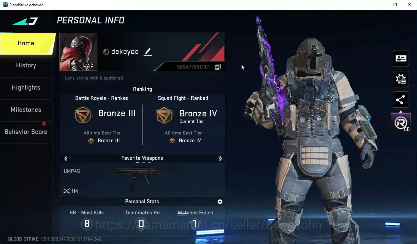 Blood Strike Accounts Others ASIA |1 ETERNAL: QBZ95 - Whisper|1 Legendary Guns|1 Name Changing-Card|Check SS BS2095B 1
