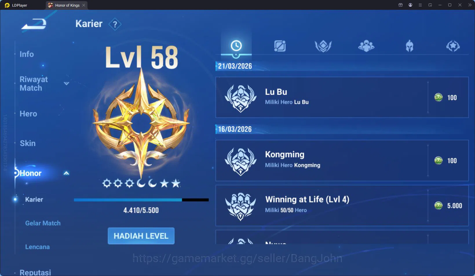 Honor of Kings Accounts HOK Global 51H 29S | Jung T5 | LGD Lam | Haya Worl image 12