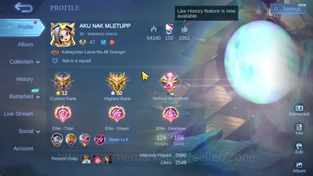 Mobile Legends: Bang Bang Accounts Collector Hero124|Skin 166|Expert|KoF Karina|PRIME Granger|CC Layla|Lightborn Harith|Many 1