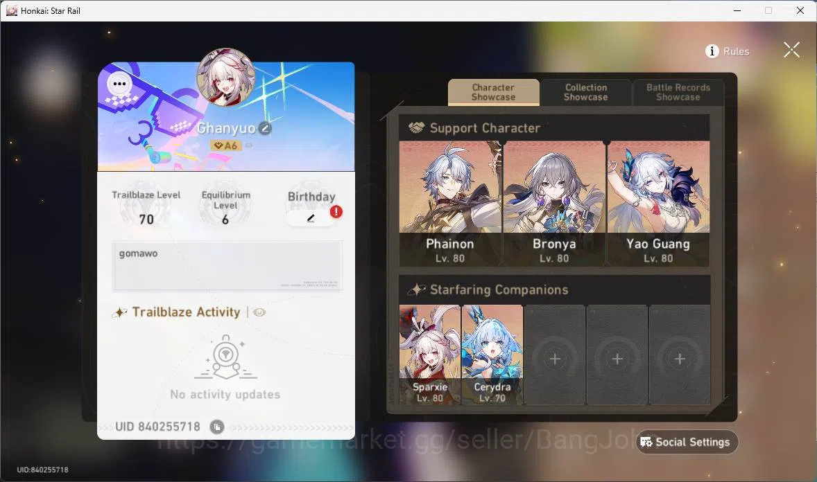 Honkai Star Rail Accounts Others ASIA|TL 70|9 Limit|Elation PremTeam(YaoGuang 2