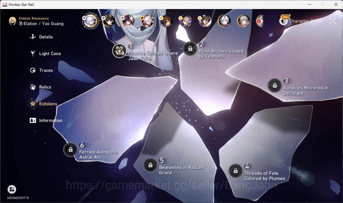 Honkai Star Rail Accounts Others ASIA|TL 70|9 Limit|Elation PremTeam(YaoGuang 7