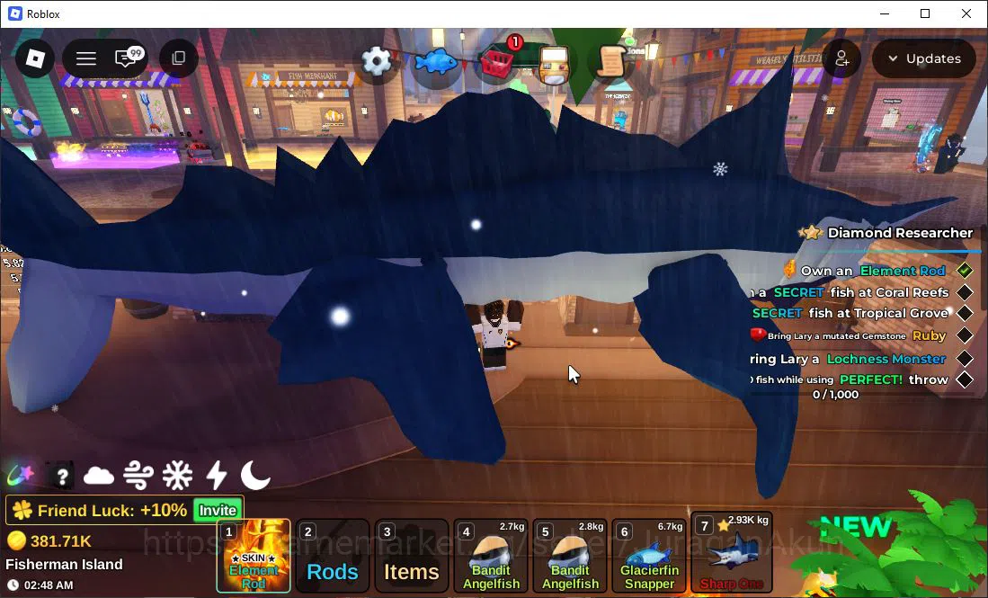 Lv 450 Fish It [1 Secret(Element),3 Mytic Rods|1 secret fish (Strawberry Choc Megalodon),381.71k Gold|CE|Check SS(RBL800) Roblox Accounts Lv 450 Fish It [1 Secret(Element),3 Mytic Rods|1 s image 1