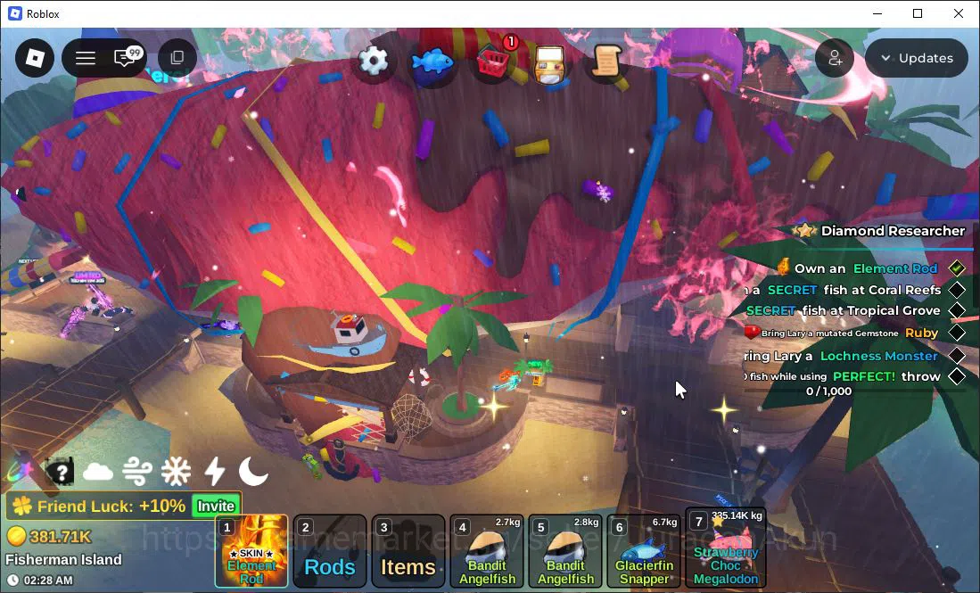 Roblox Accounts Lv 450 Fish It [1 Secret(Element),3 Mytic Rods|1 secret fish (Strawberry Choc Megalodon),381.71k 2