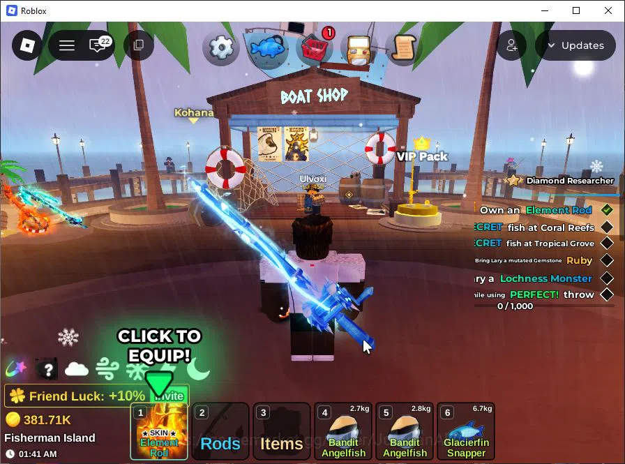 Roblox Accounts Lv 450 Fish It [1 Secret(Element),3 Mytic Rods|1 secret fish (Strawberry Choc Megalodon),381.71k 3