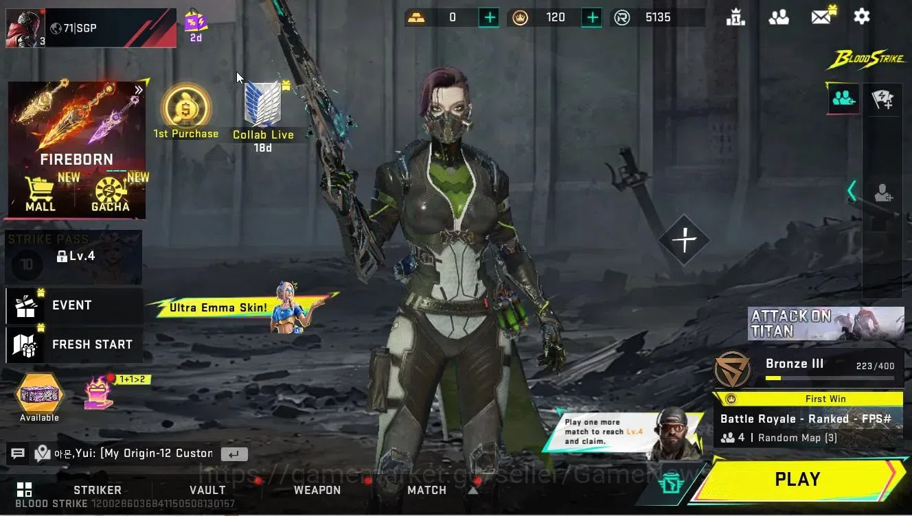 Blood Strike Accounts Collab Skin ASIA|ETERNAL M1887-Netherflame Lv1|Collab ONE PUNCH MAN Parachute Saitama|ULTRA 1