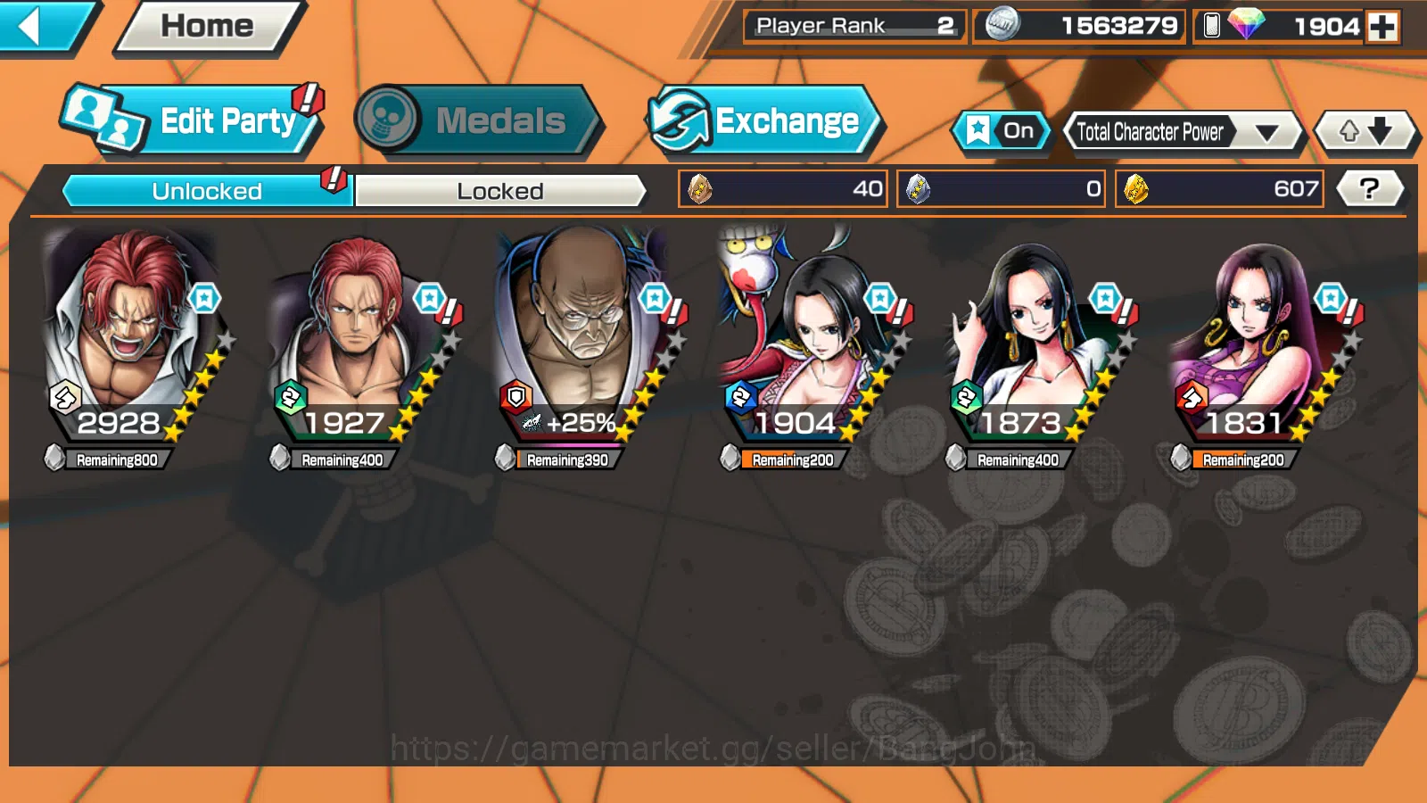 One Piece Bounty Rush Accounts Others Global | 3EX | RD 1919 | 5elders Nusjuro,Divine Shanks,Film red Shanks | Rank 2 | log 2