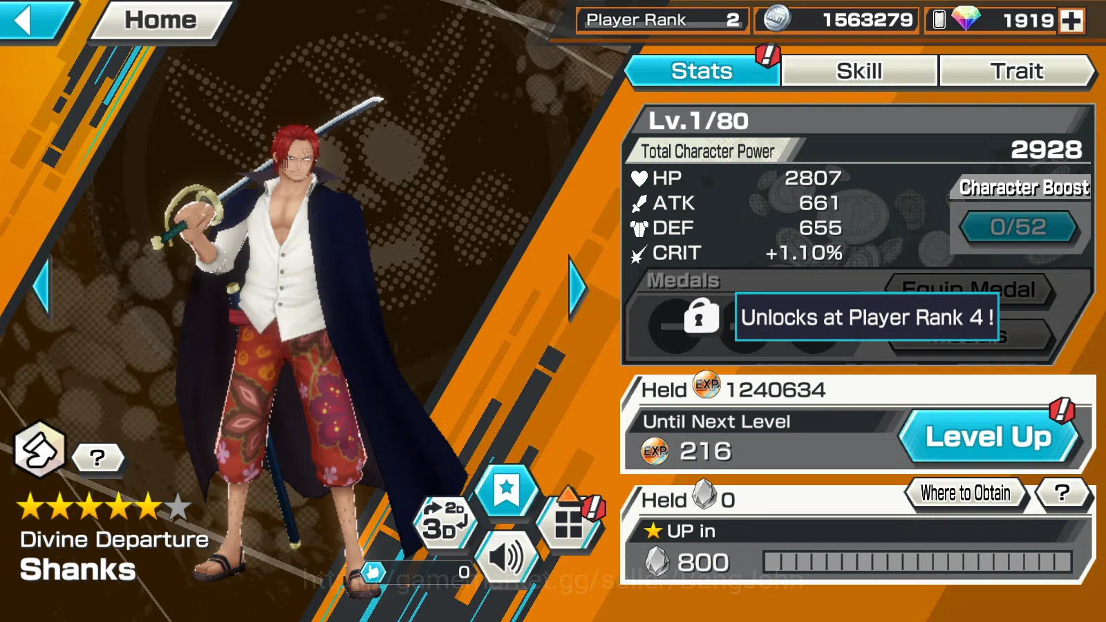 One Piece Bounty Rush Accounts Others Global | 3EX | RD 1919 | 5elders Nusjuro,Divine Shanks,Film red Shanks | Rank 2 | log 6