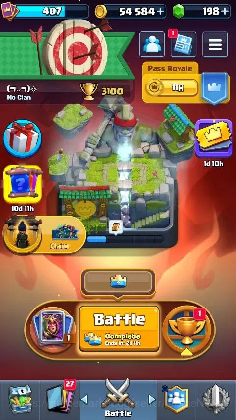 Clash Royale Accounts High-End Lv 406|KTL 9|Trophy 3100|Card 51/122|5 EVO 1 Legend 8 Epic 20 Rare 21 Common|Take Mail|Check 1