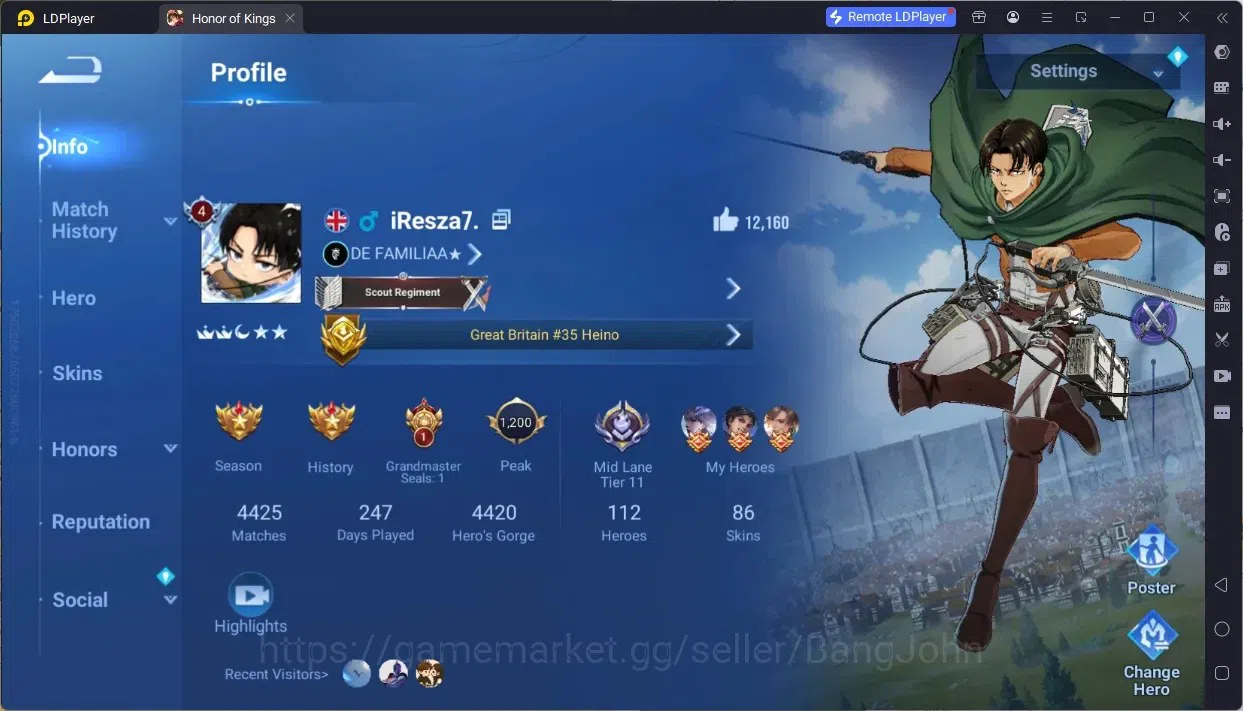 Honor of Kings Accounts Rare Skin Global|112H 86S| 1 Precious | 3 Legend | 2 AOT| 1 LNY | 1 Ultraman And Any Skins |TakeMail 1