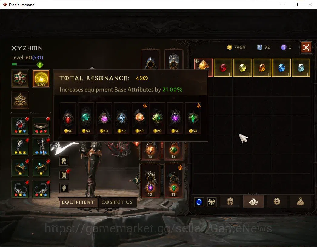 Diablo Immortal Accounts High-End SA - Malah|Change Server ON|Lv60(531)|Demon Hunter|CR 33k|Reso 420|Paragon 6