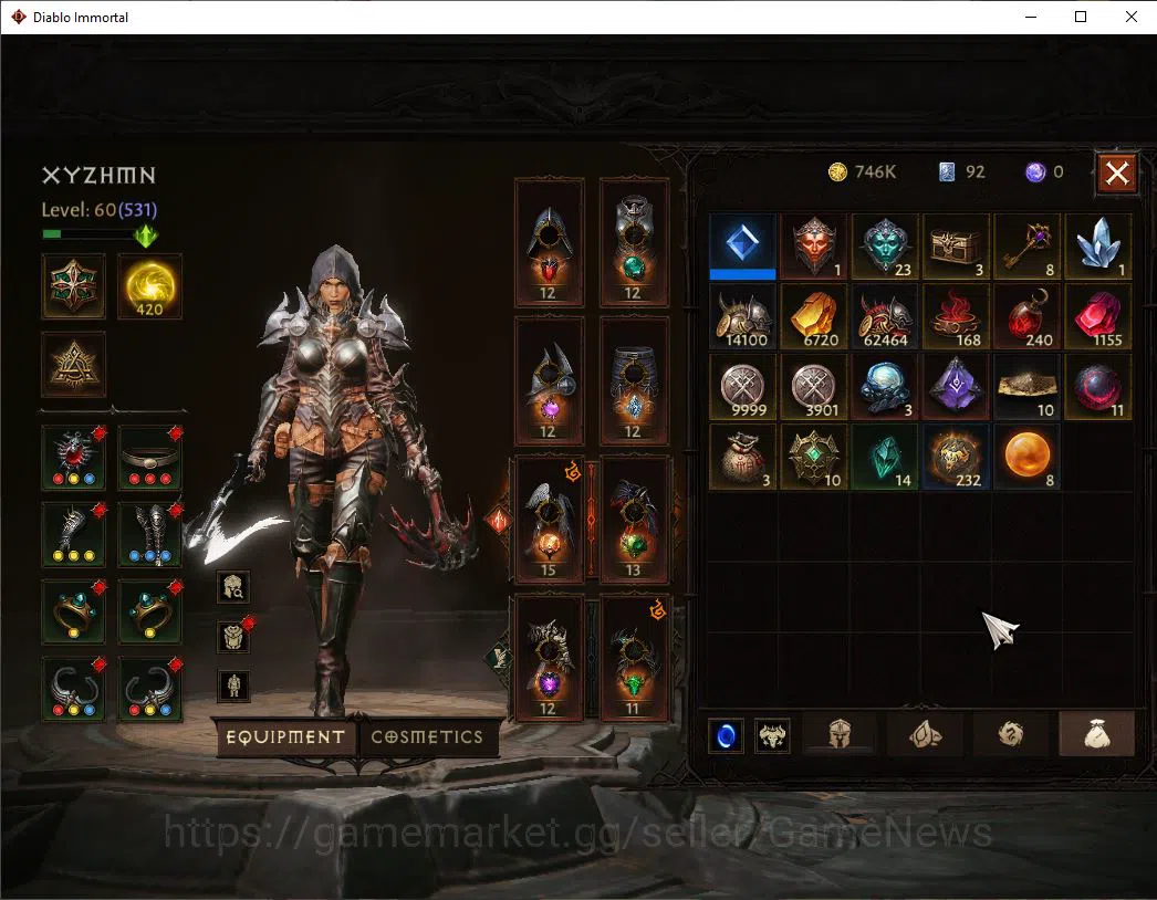 Diablo Immortal Accounts High-End SA - Malah|Change Server ON|Lv60(531)|Demon Hunter|CR 33k|Reso 420|Paragon 8