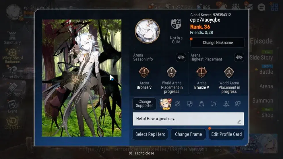 Epic Seven Accounts GLOBAL UnVerif|New Era|4 ML(Salome,Emp Ilynav,DB S image 2