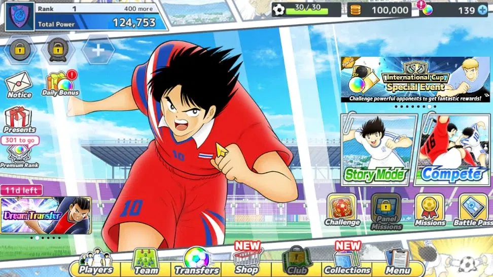 Captain Tsubasa: Dream Team Accounts Global Fresh Starter|Power 124k| 1 UR (Tsubasa Ozora AM)|12 SSR(Deuter GK,Gordoba 1