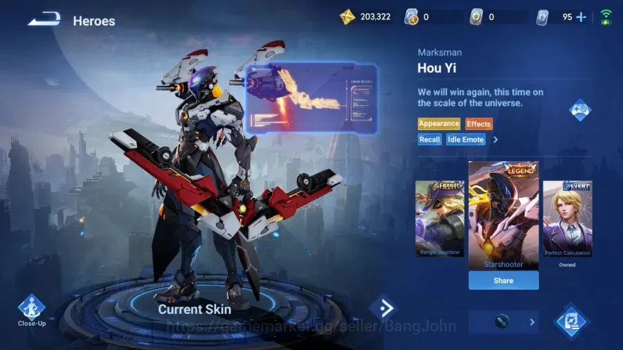 Honor of Kings Accounts Global|113H 142S|SXD [Hou Yi&Nuwa]|4 Legend [Dun,H image 6