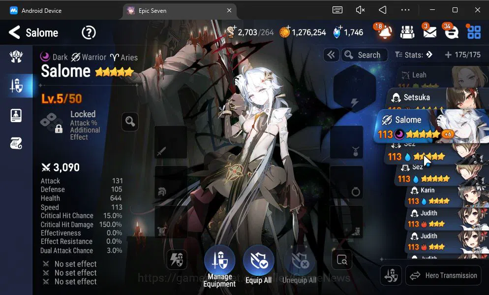 Epic Seven Accounts GLOBAL UNVERIF|7 ML(Salome,LOT Scales,Rof Light,Et image 2