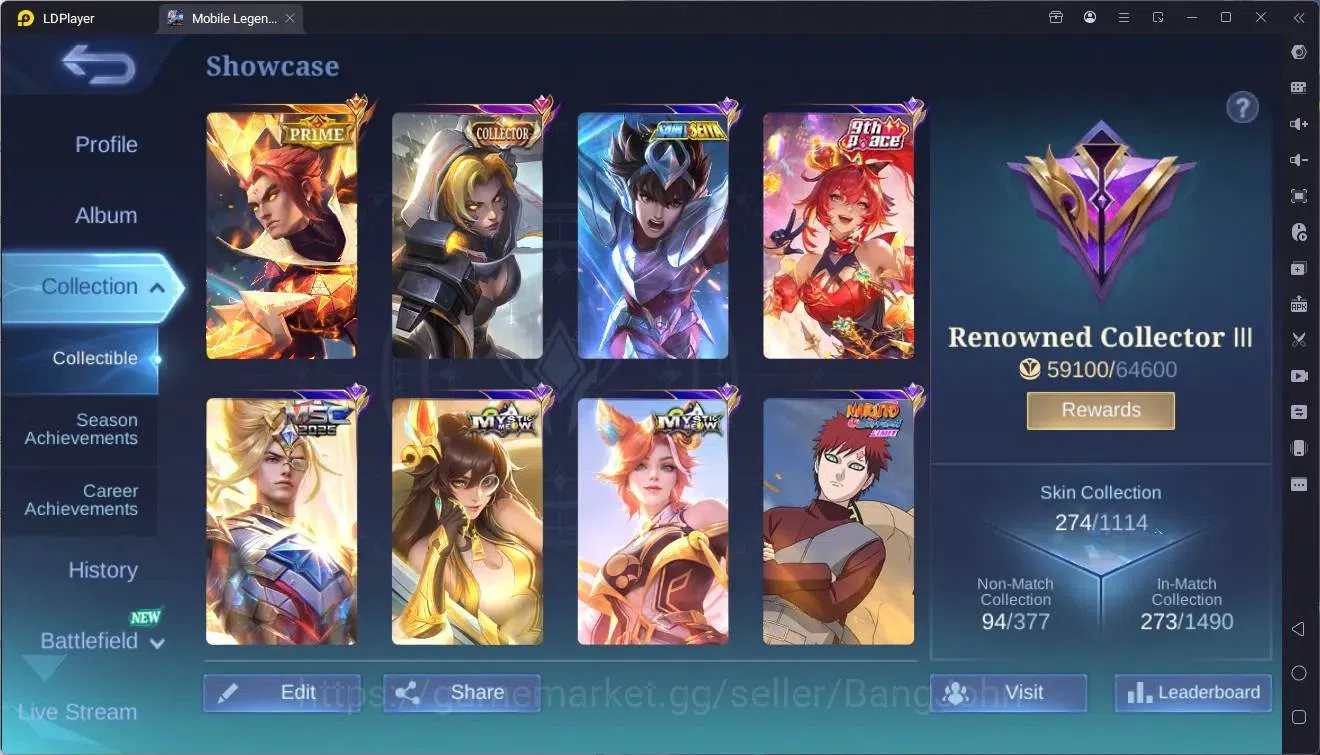Mobile Legends: Bang Bang Accounts Global|Hero 96|Skin 274|Renowned|Prime YZ|CC Natal image 2