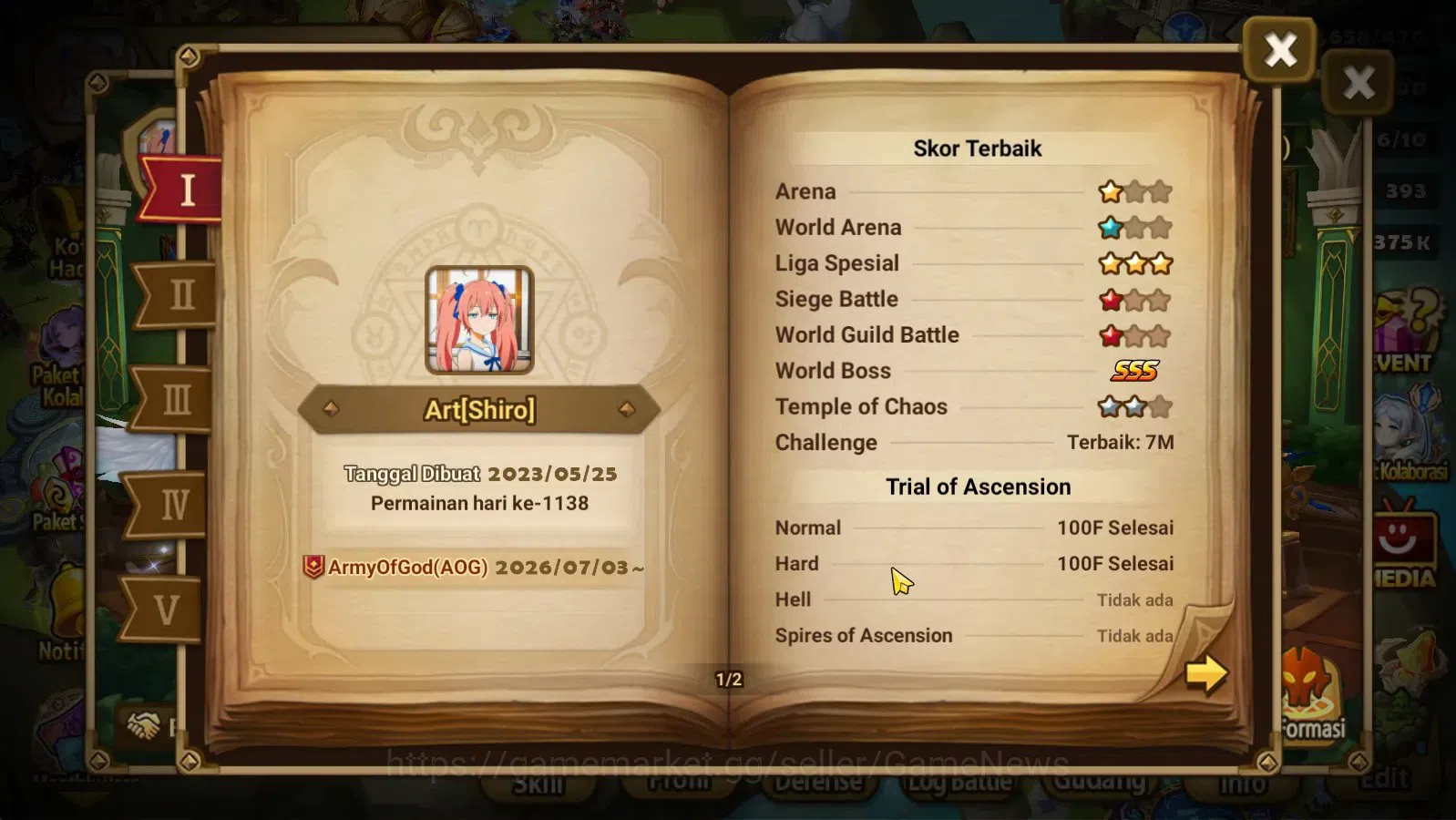 Summoners War: Sky Arena Accounts End-Game ASIA Lv100|4 Hot Lnd (Artamiel,Semei,Nina,Kai) 70+ NB 5 Speed vio rune 173+Swif 3