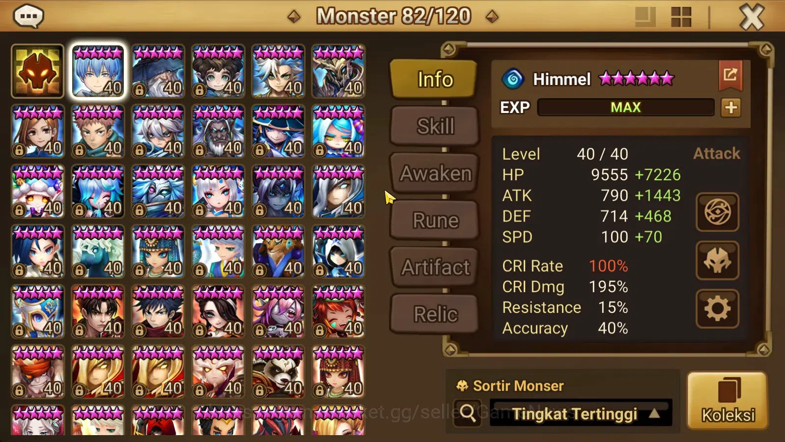 Summoners War: Sky Arena Accounts End-Game ASIA Lv100|4 Hot Lnd (Artamiel,Semei,Nina,Kai) 70+ NB 5 Speed vio rune 173+Swif 8