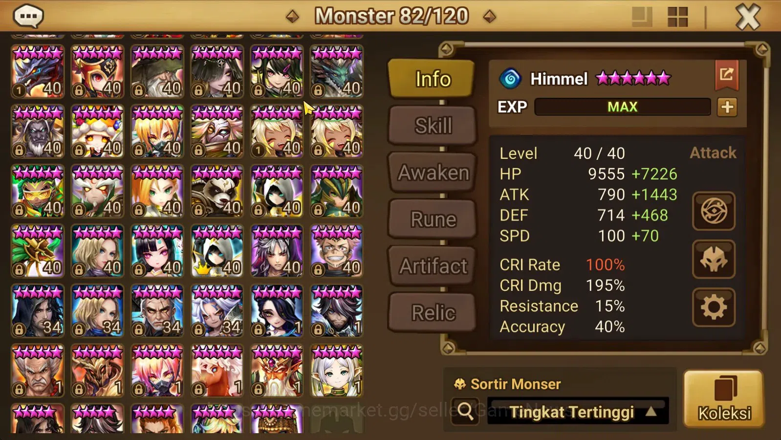 Summoners War: Sky Arena Accounts End-Game ASIA Lv100|4 Hot Lnd (Artamiel,Semei,Nina,Kai) 70+ NB 5 Speed vio rune 173+Swif 9