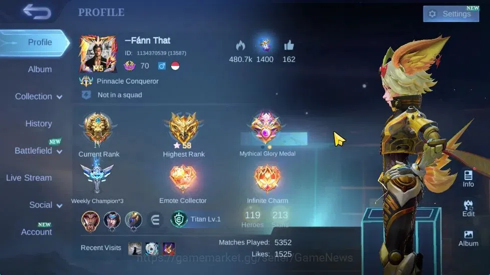 Mobile Legends: Bang Bang Accounts Hero 119|Skin 213|High Glory 58|Sanrio Floryn,CC N image 2