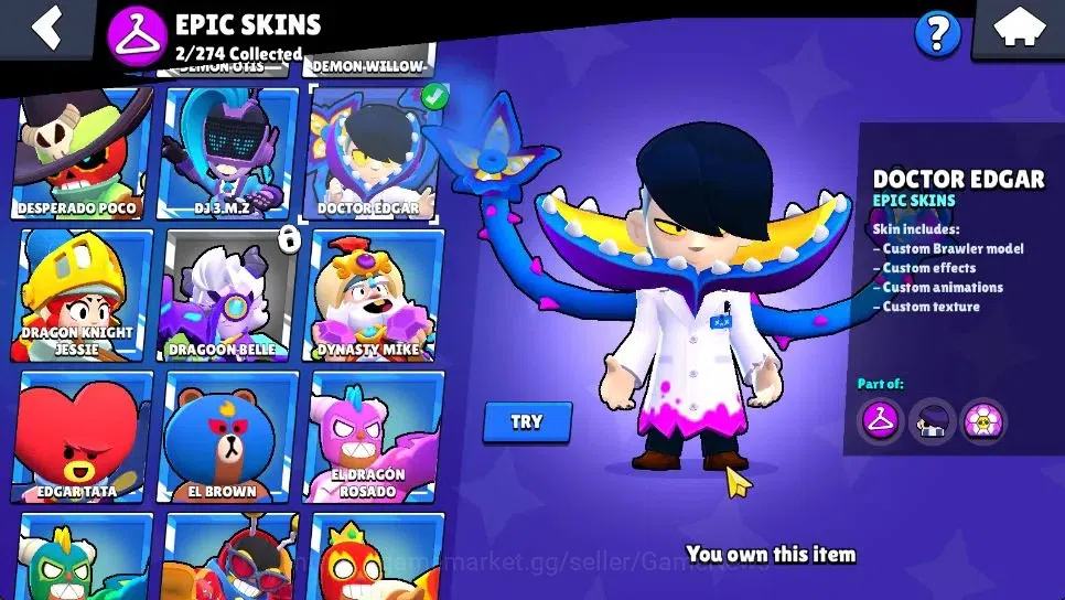 Brawl Stars Accounts 2730 Trophy|24 Brawlers 2 Max Lv|Full Buffies: Edgar,Emz|2 Epic Skin 1 SR|9K Coins 4K Bling|CN ON|Take 12