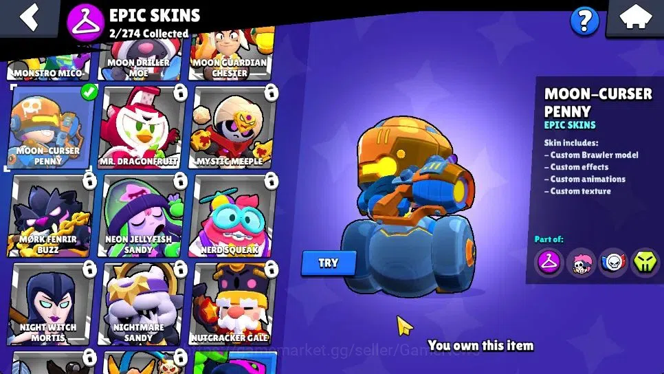 Brawl Stars Accounts 2730 Trophy|24 Brawlers 2 Max Lv|Full Buffies: Edgar,Emz|2 Epic Skin 1 SR|9K Coins 4K Bling|CN ON|Take 13