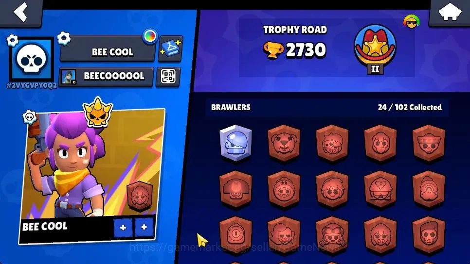 Brawl Stars Accounts 2730 Trophy|24 Brawlers 2 Max Lv|Full Buffies: Edgar,Emz|2 Epic Skin 1 SR|9K Coins 4K Bling|CN ON|Take 2