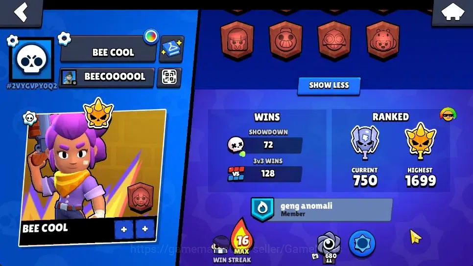 Brawl Stars Accounts 2730 Trophy|24 Brawlers 2 Max Lv|Full Buffies: Edgar,Emz|2 Epic Skin 1 SR|9K Coins 4K Bling|CN ON|Take 3