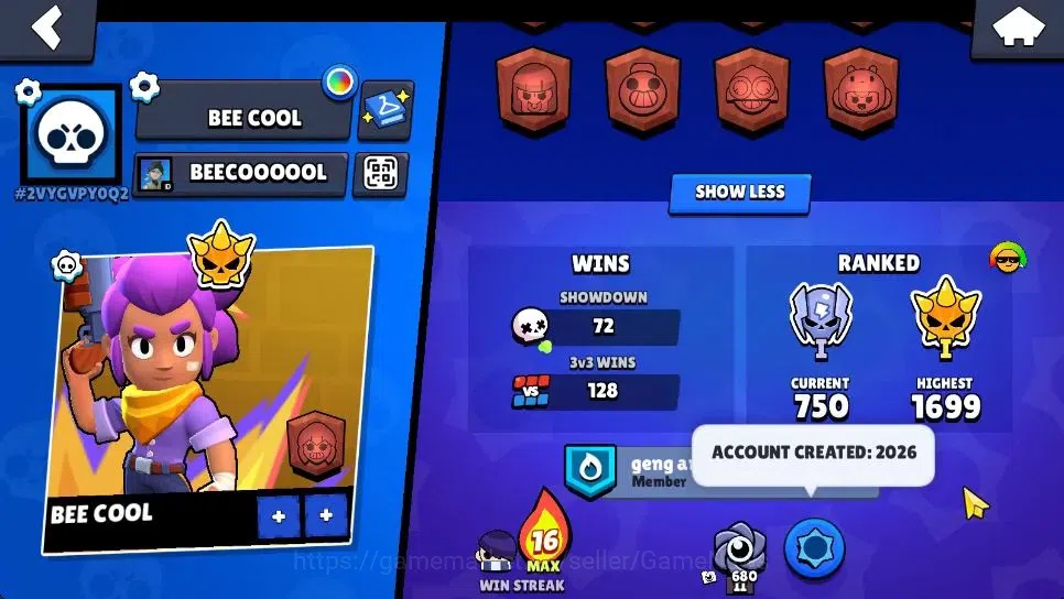 Brawl Stars Accounts 2730 Trophy|24 Brawlers 2 Max Lv|Full Buffies: Edgar,Emz|2 Epic Skin 1 SR|9K Coins 4K Bling|CN ON|Take 4