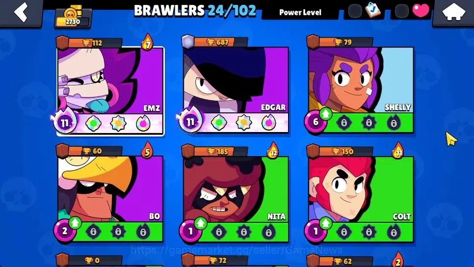 Brawl Stars Accounts 2730 Trophy|24 Brawlers 2 Max Lv|Full Buffies: Edgar,Emz|2 Epic Skin 1 SR|9K Coins 4K Bling|CN ON|Take 8
