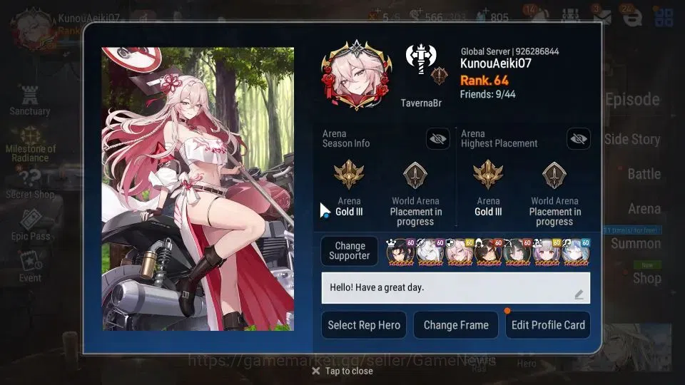 Epic Seven Accounts Server|UnVerif|11 ML Heroes: Boss Arunka, Salome.  image 2