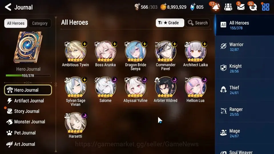 Epic Seven Accounts Server|UnVerif|11 ML Heroes: Boss Arunka, Salome.  image 6