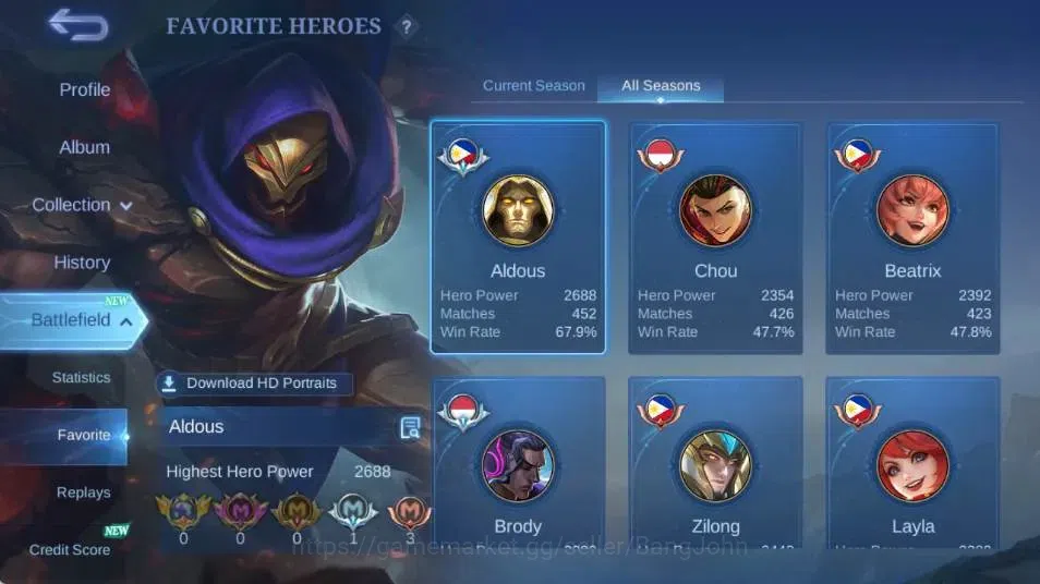 Mobile Legends: Bang Bang Accounts Collector Global|Skin 273|Renowned|KOF Karina,KFP Thamuz,ZODIAC Minotaur,S.T.U.N 4