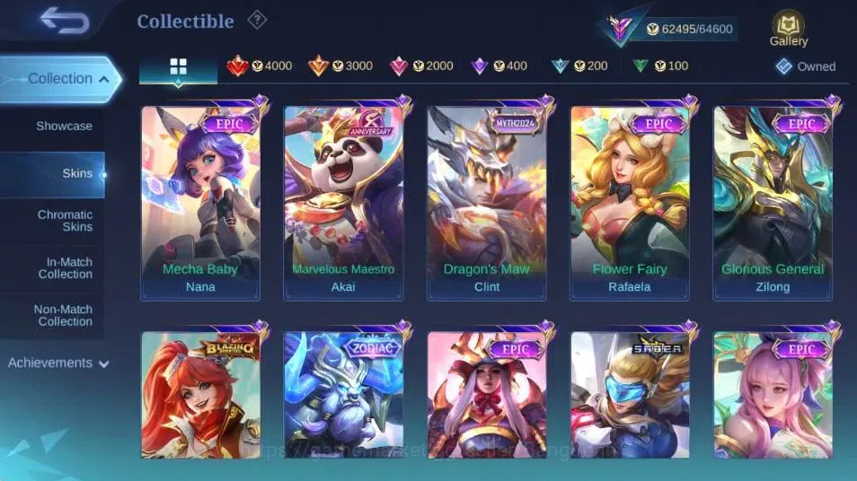 Mobile Legends: Bang Bang Accounts Collector Global|Skin 273|Renowned|KOF Karina,KFP Thamuz,ZODIAC Minotaur,S.T.U.N 7