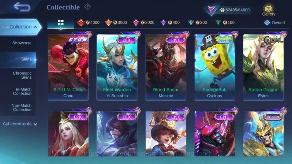 Mobile Legends: Bang Bang Accounts Collector Global|Skin 273|Renowned|KOF Karina,KFP Thamuz,ZODIAC Minotaur,S.T.U.N 9