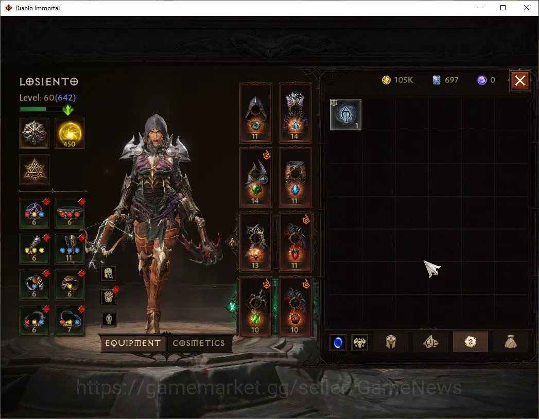 Diablo Immortal Accounts Mid-Tier NA-Chain of Honor|Change Server On|Lv60(642)|Demon Hunter|35k CR|Reso 450|Paragon 6