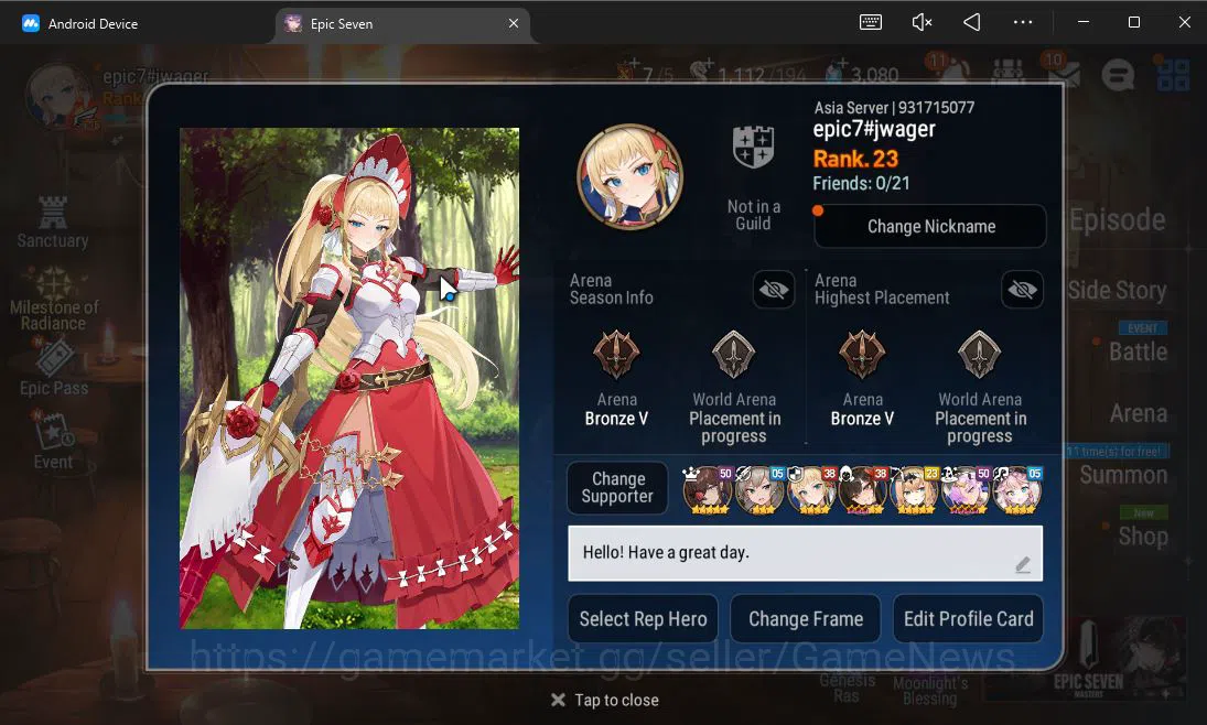 Epic Seven Accounts Starter ASIA UnVerif|Starter|3 ML (Requiem Roana,FL Lidica,EW Ludwig)+Stark,Setsuka,Ludwig|PoH ON|3K 2