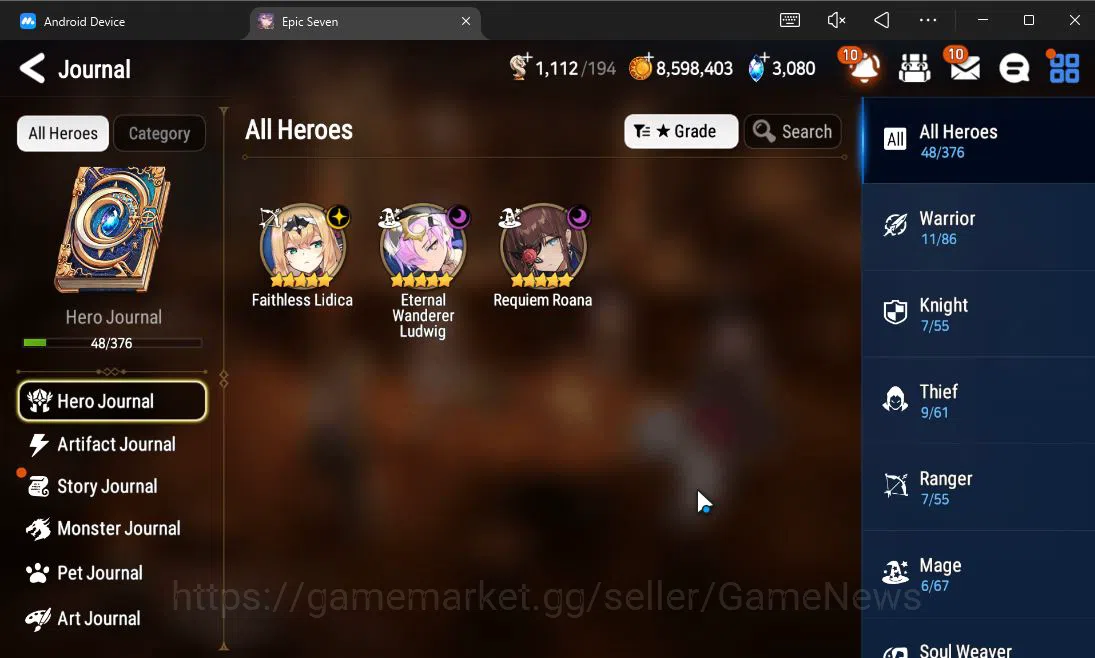 Epic Seven Accounts Starter ASIA UnVerif|Starter|3 ML (Requiem Roana,FL Lidica,EW Ludwig)+Stark,Setsuka,Ludwig|PoH ON|3K 6