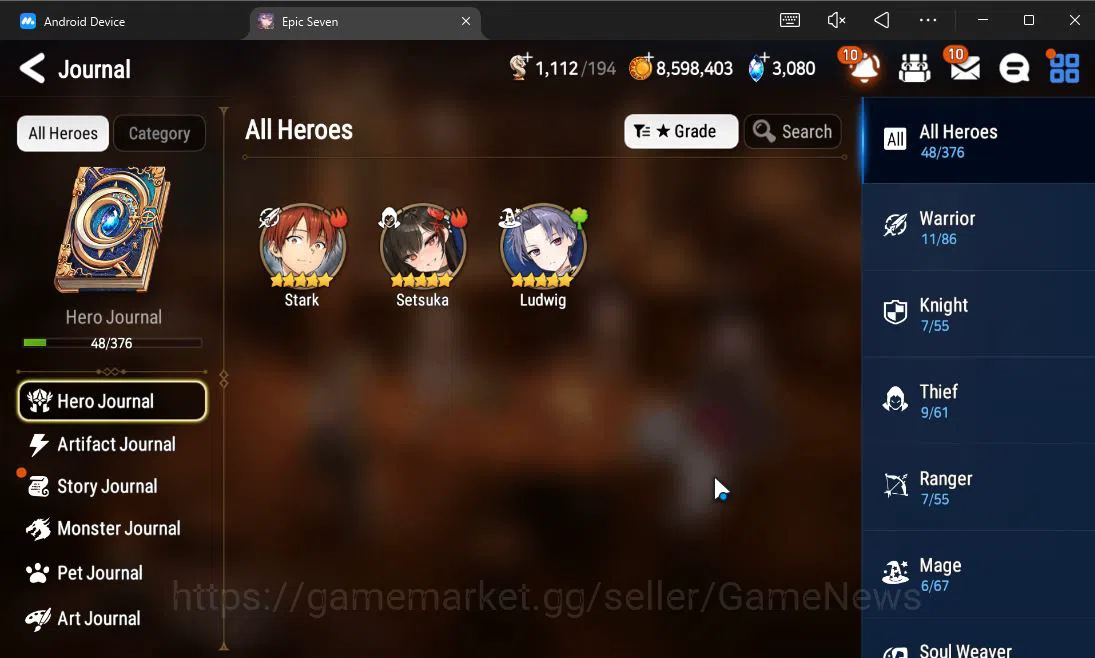 Epic Seven Accounts Starter ASIA UnVerif|Starter|3 ML (Requiem Roana,FL Lidica,EW Ludwig)+Stark,Setsuka,Ludwig|PoH ON|3K 7