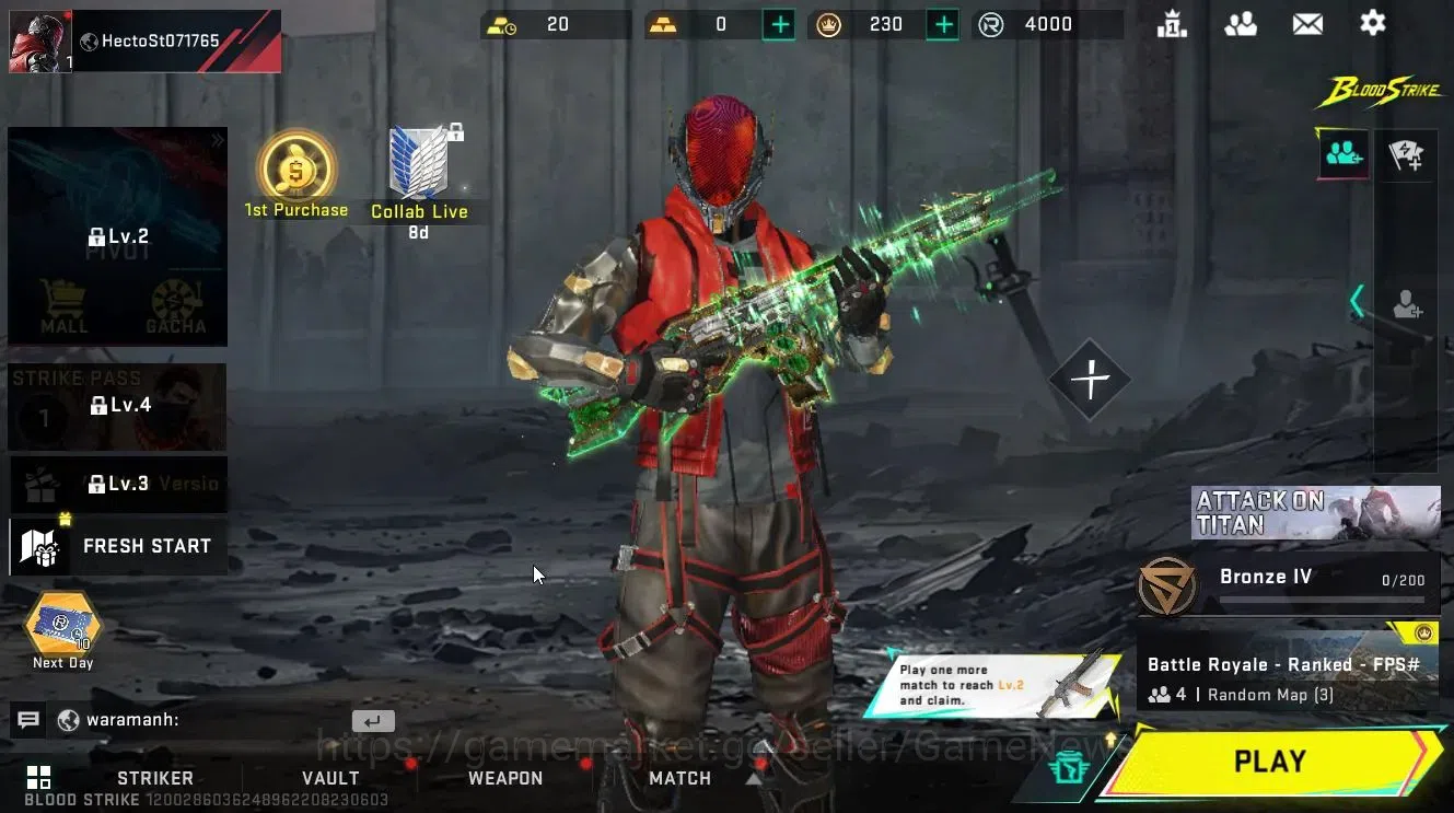 Blood Strike Accounts Collab Skin ASIA|ETERNAL Thompson-Unplugged Lv1|ULTRA EMMA-Hexa|Collab Attack on Titan|NetEase(BLS5841) 1